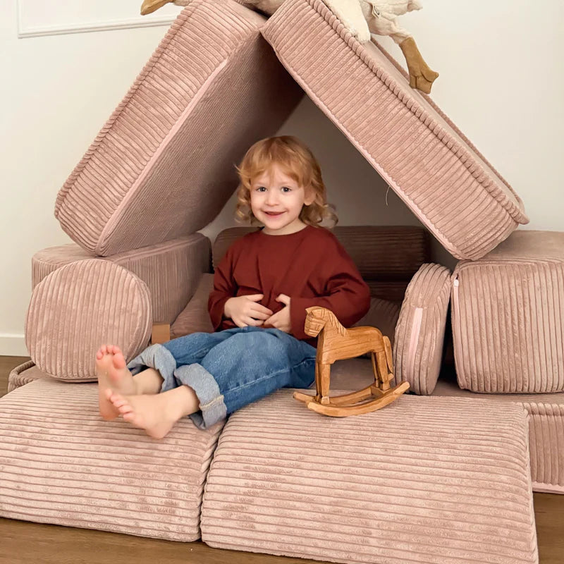 Canapé de jeu modulable Pocket 120cm en velours Corduroy à larges côtes Aesthetic | 12 Pièces
