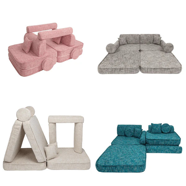 Canapé de jeu modulable Pocket 120cm en tweed Tangle | 10 Pièces