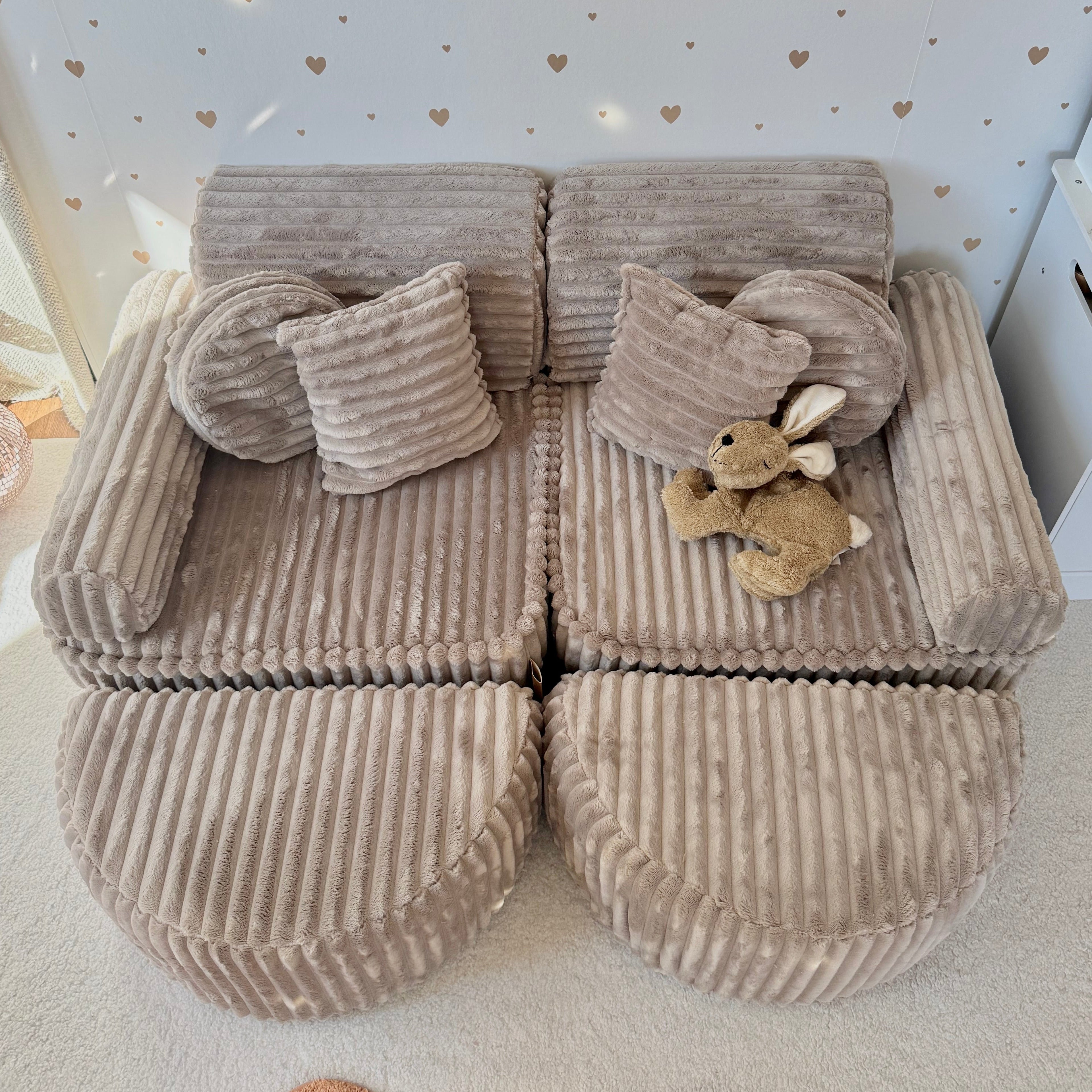 Canapé de jeu modulable Pocket 120cm en velours côtelé Churros | 12 Pièces