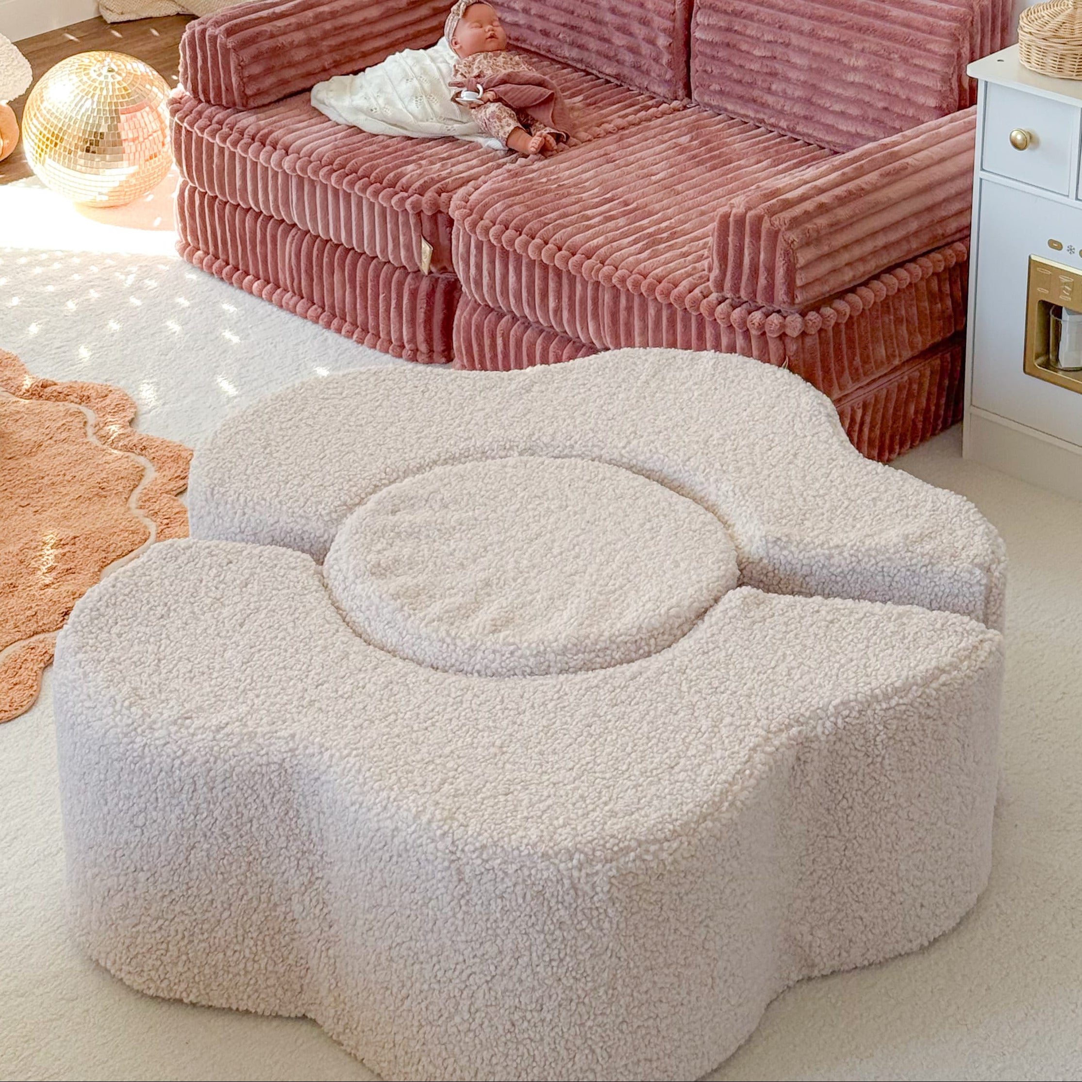 Pouf de motricté modulable Fleur en peluche Bearly | 3 pièces