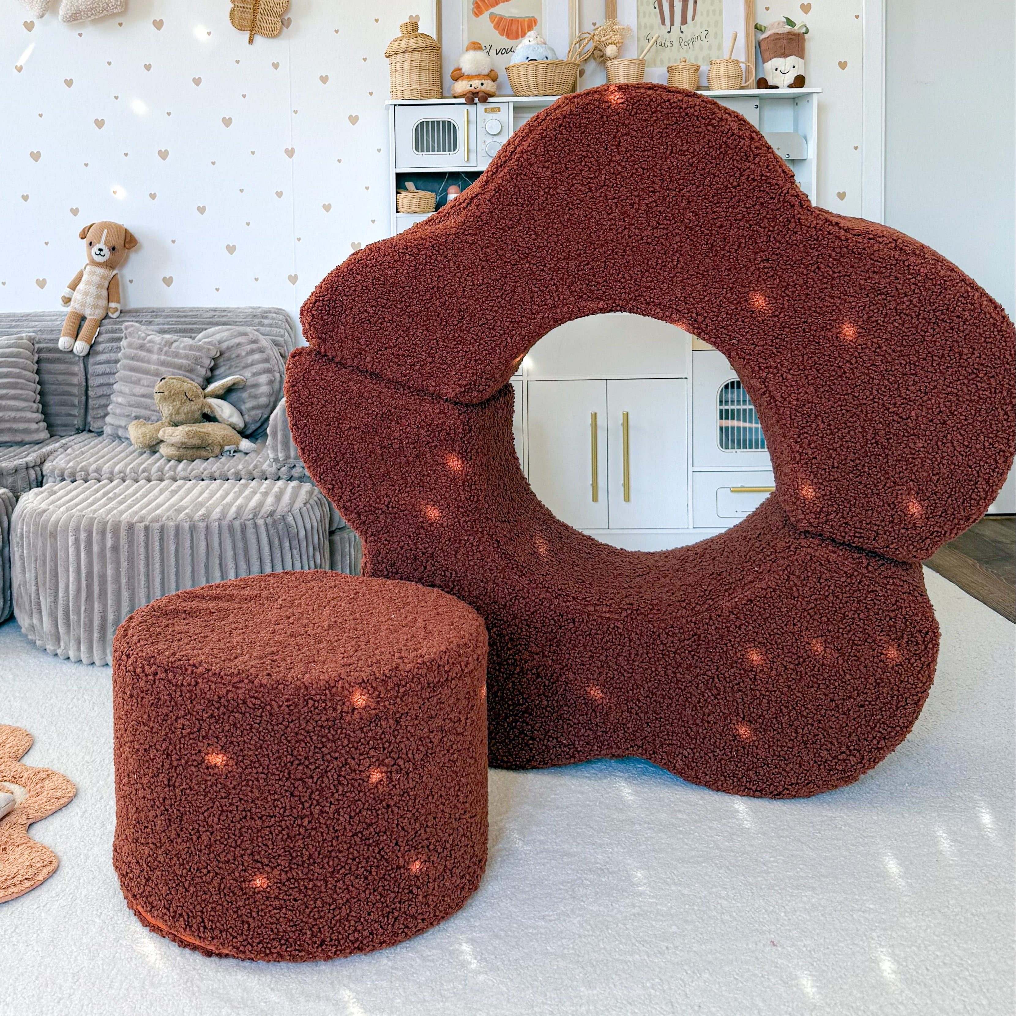 Pouf de motricté modulable Fleur en peluche Bearly | 3 pièces