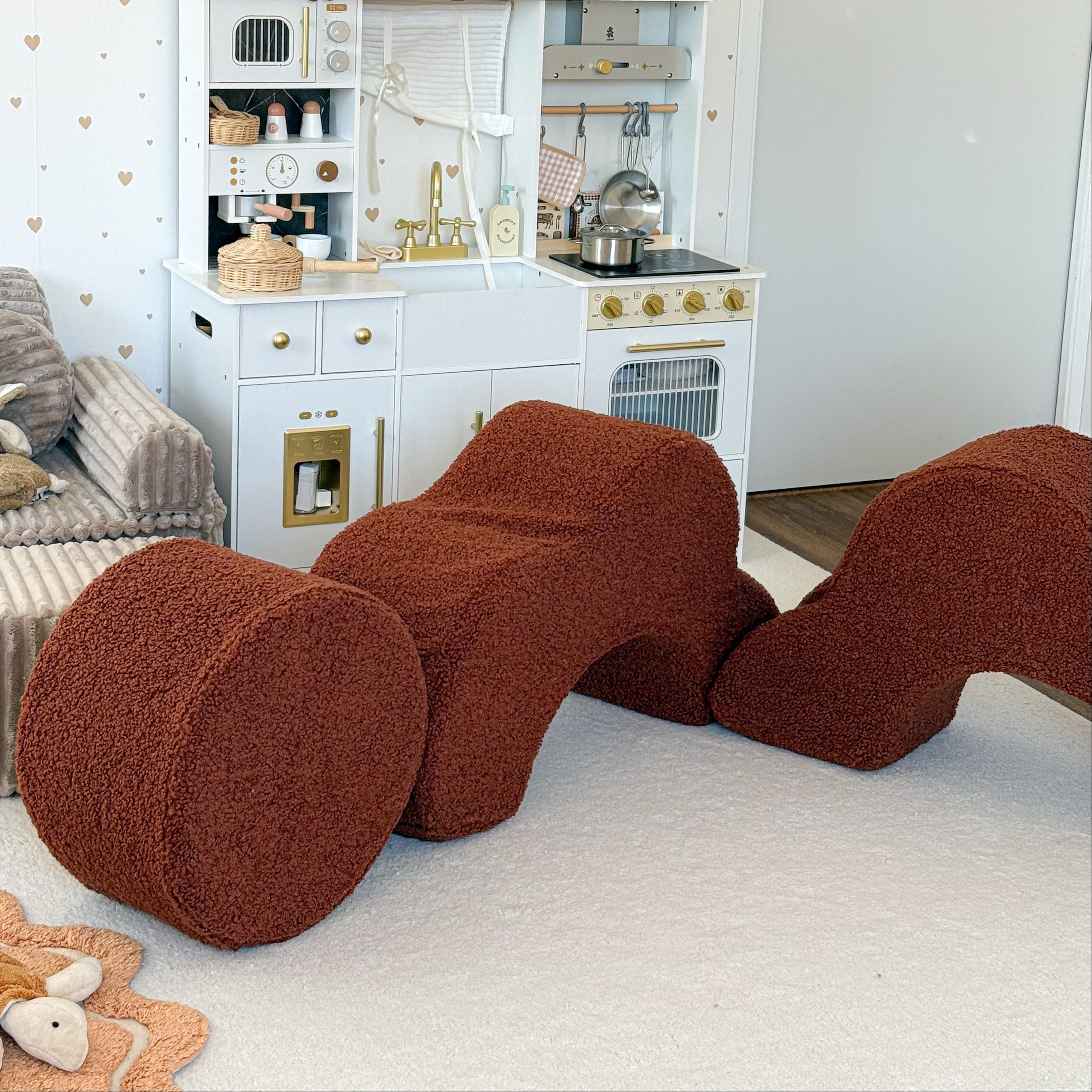 Pouf de motricté modulable Fleur en peluche Bearly | 3 pièces