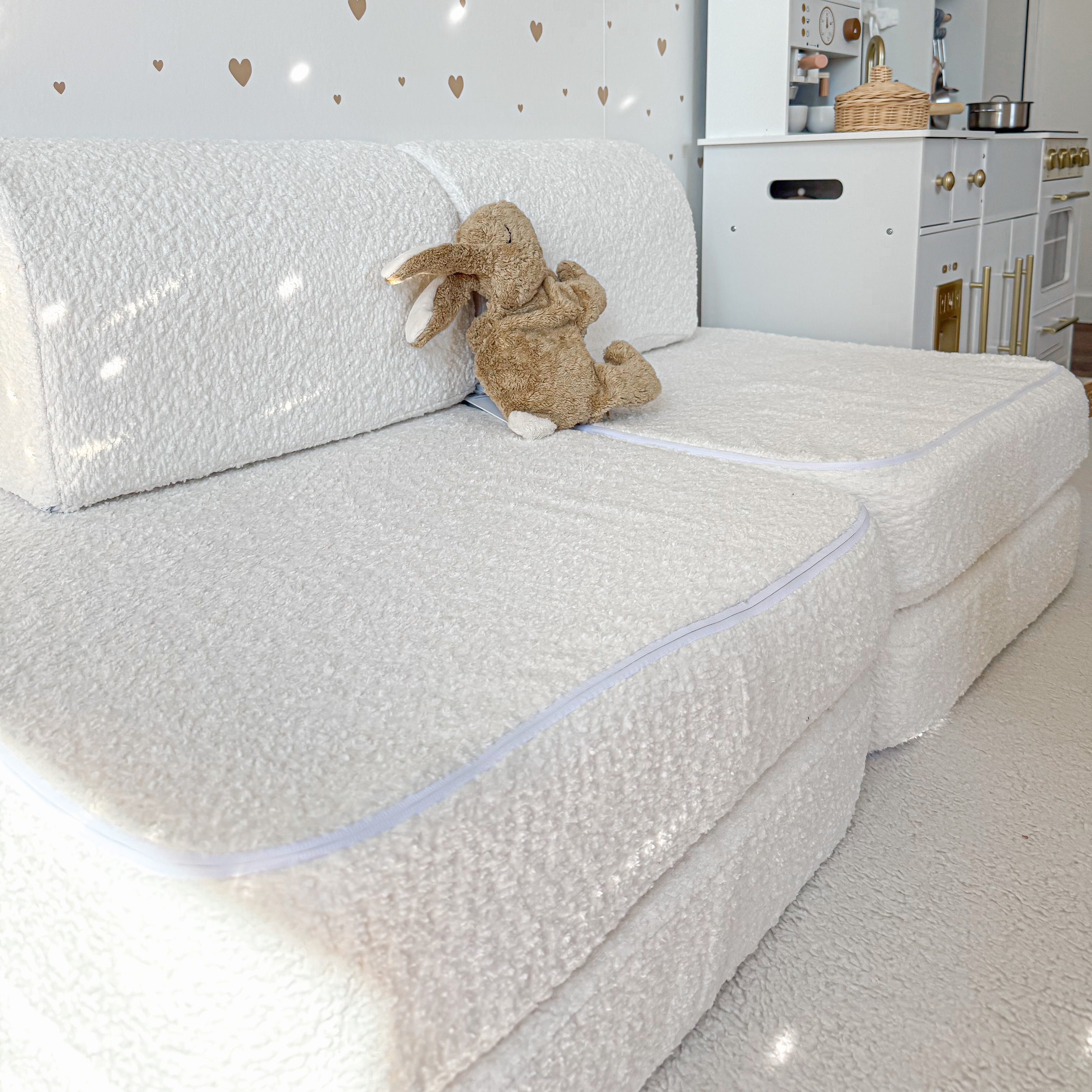 Canapé de jeu modulable Pocket 120cm en tissu texturé bouclé | 4 Pièces