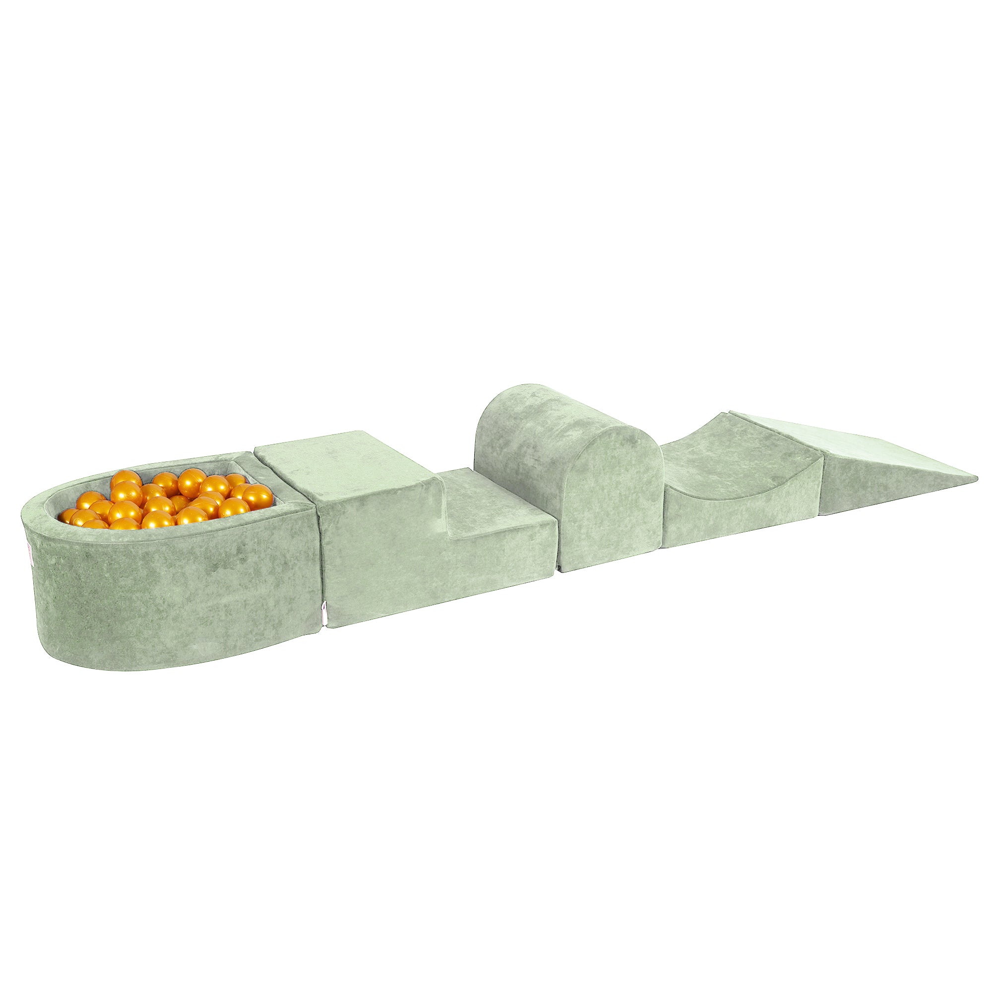 Parcours de motricité avec petite piscine à balles, en velours - Vert Sauge | Balles au choix