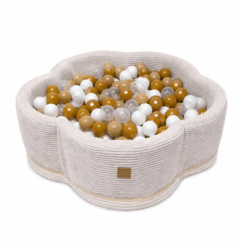 Piscine à balles Fleur 93x30 cm avec son tapis de jeu en velours Aesthetic, 200 balles – Écru | Balles au choix