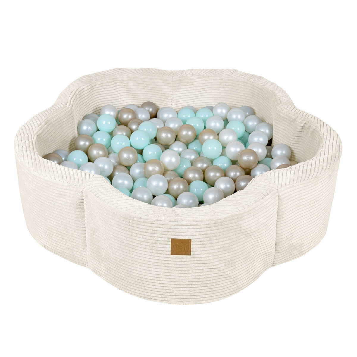 MEOWBABY Piscine à Balles Bébé Velours 90x30cm + 200 Balles - Écru Or/Beige