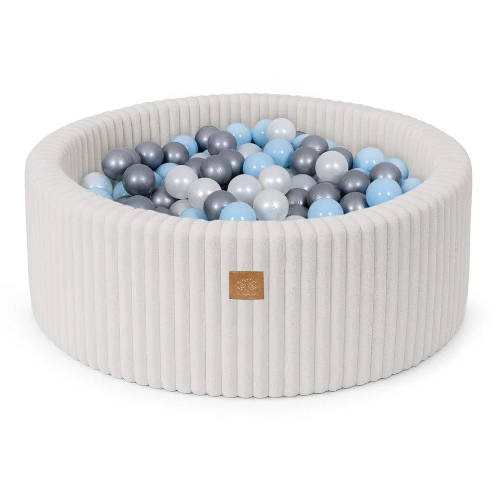 Piscine à balles ronde 90x30 cm en velours côtelé Churros, 200 balles – Crème | Balles au choix