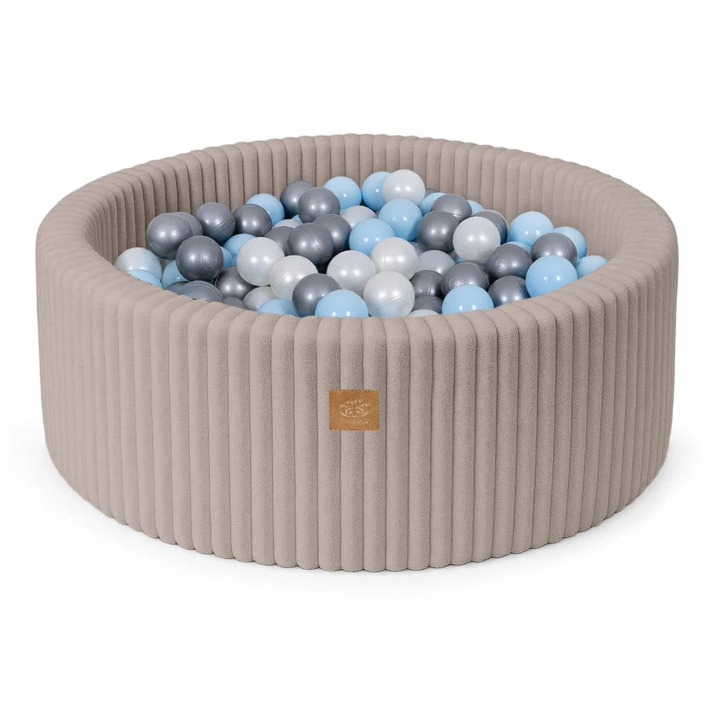 Piscine à balles ronde 90x30 cm en velours côtelé Churros, 200 balles – Beige | Balles au choix