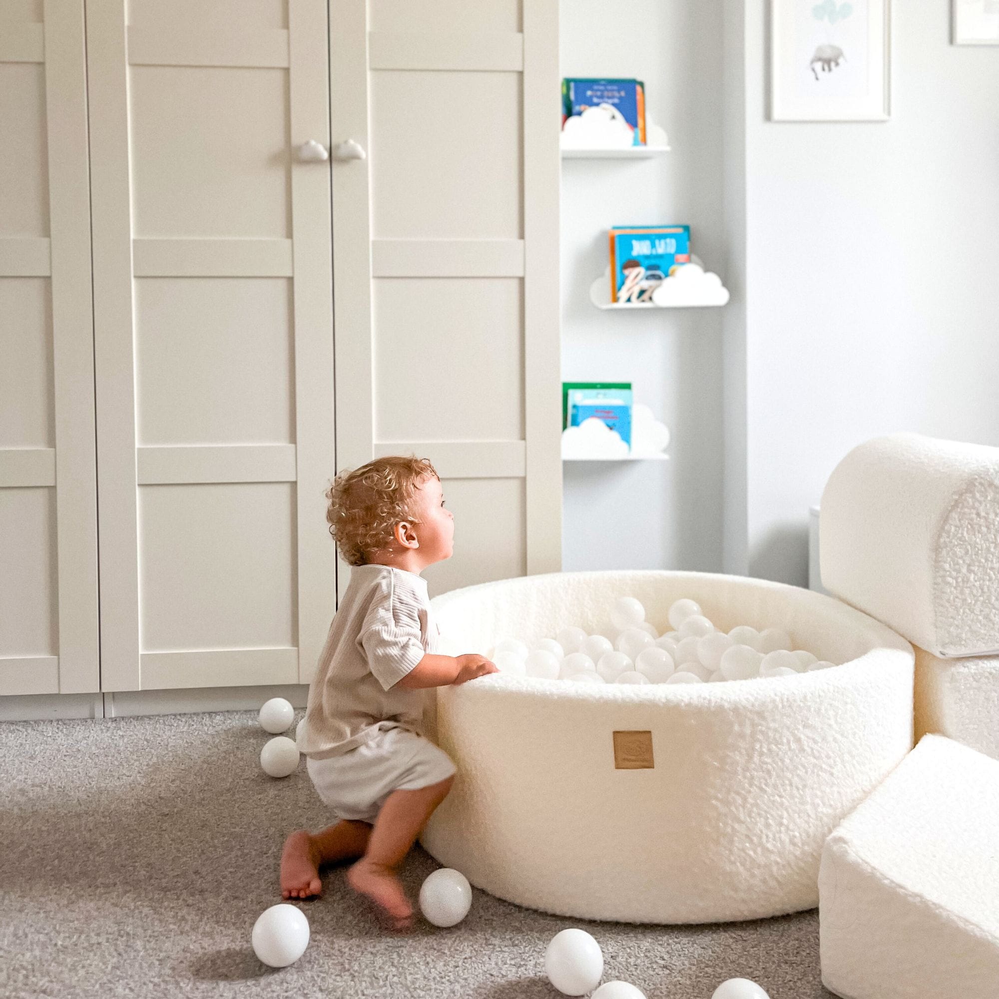 Meowbaby Boucle Kids Foam Climbing Blocks White - Baby Soft Play Set | Balls to Choose