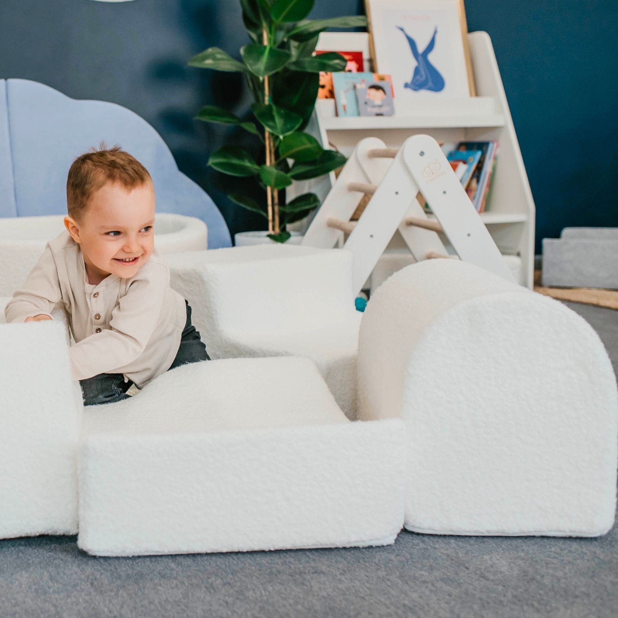 Meowbaby Boucle Kids Foam Climbing Blocks White - Baby Soft Play Set | Balls to Choose