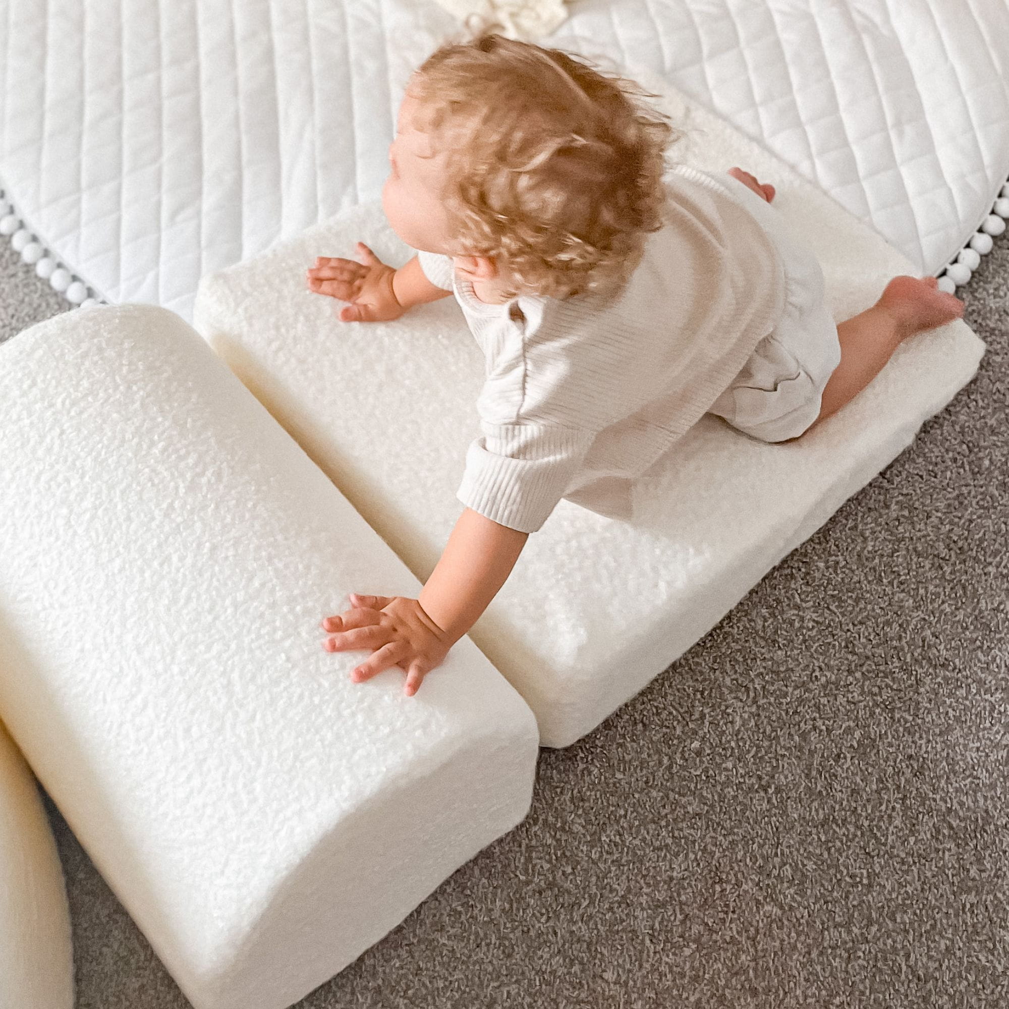 Meowbaby Boucle Kids Foam Climbing Blocks White - Baby Soft Play Set | Balls to Choose