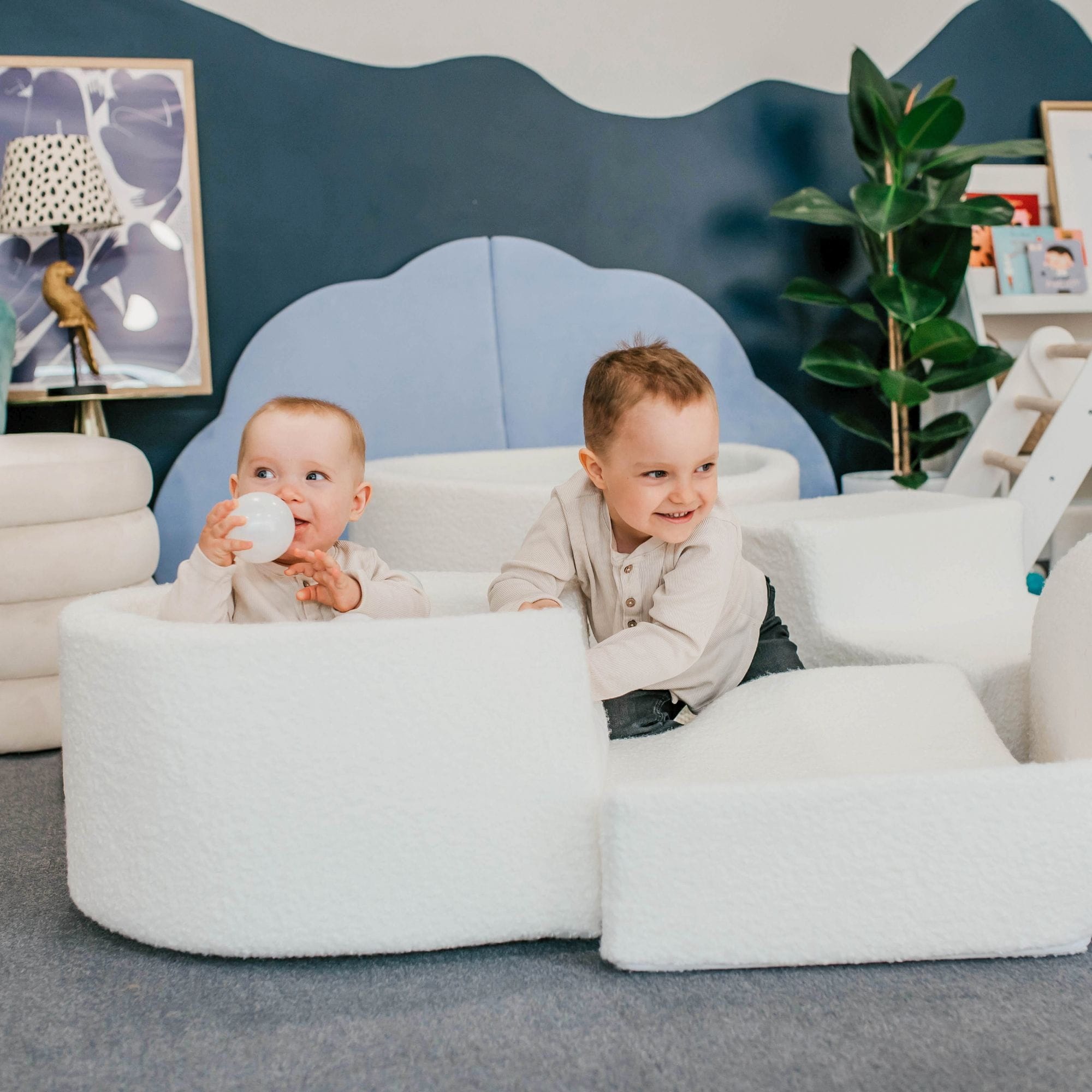 Meowbaby Boucle Kids Foam Climbing Blocks White - Baby Soft Play Set | Balls to Choose