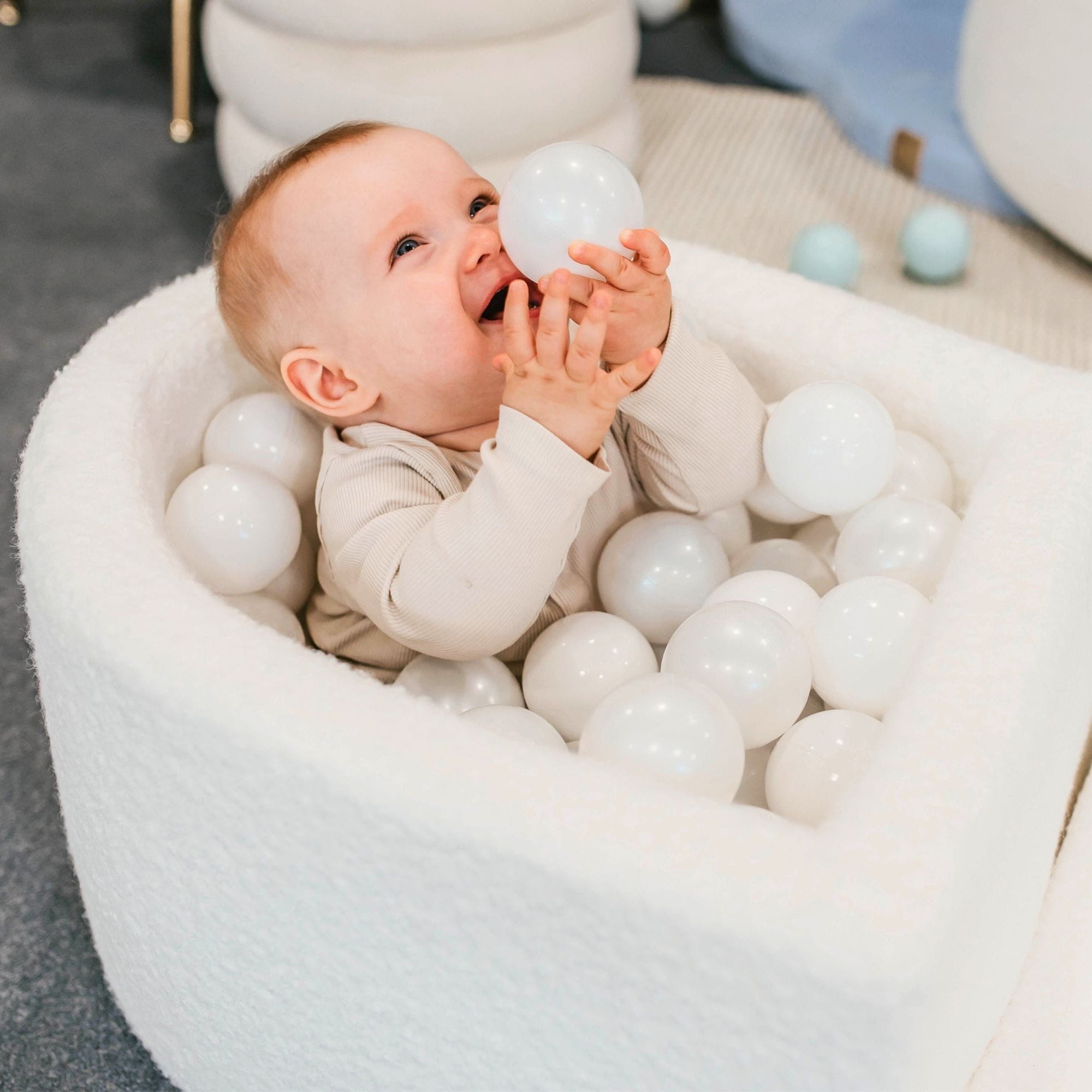 Meowbaby Boucle Kids Foam Climbing Blocks White - Baby Soft Play Set | Balls to Choose