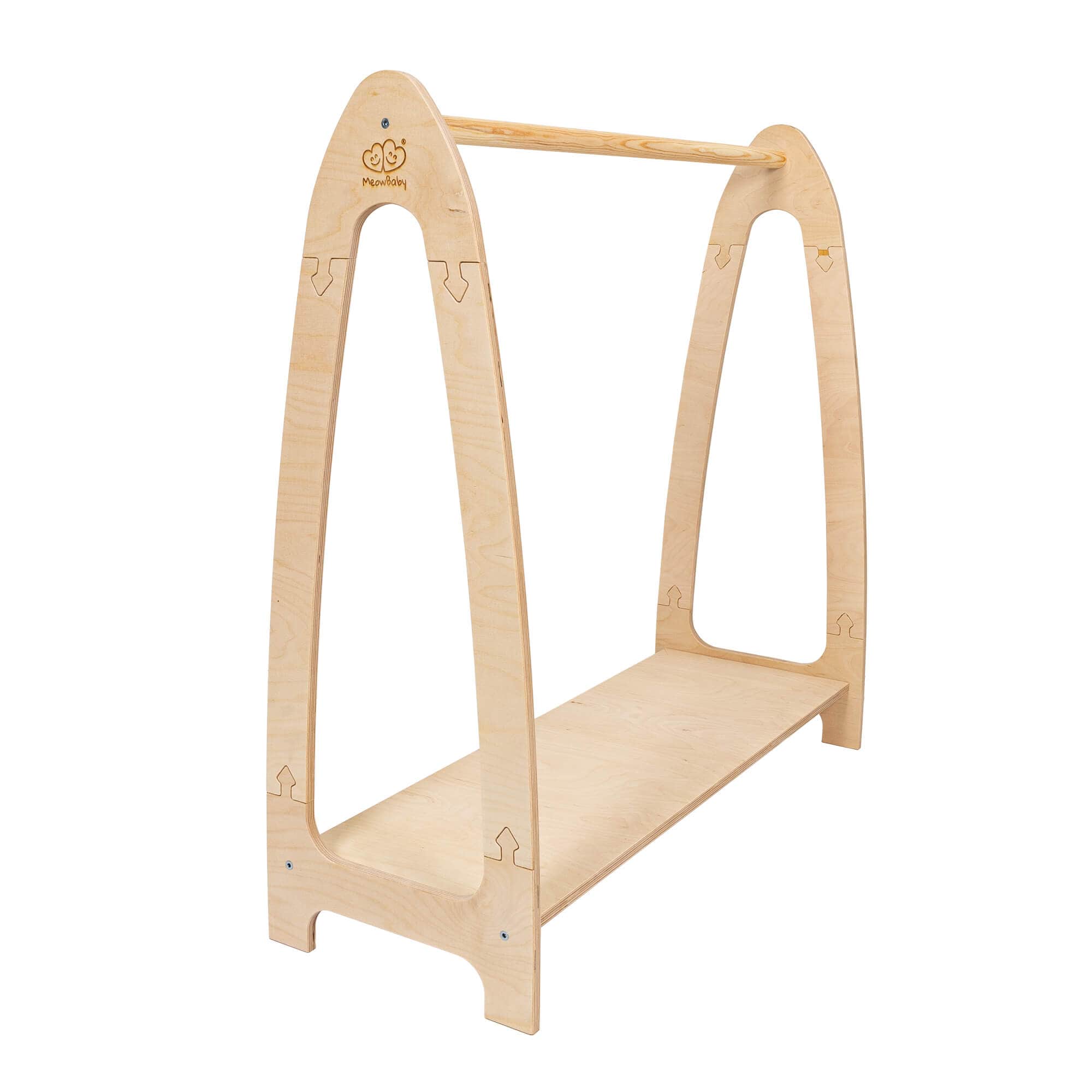Meowbaby Soft Hanger - Wooden Clothes Rail With Shelve For Kids Bedroom