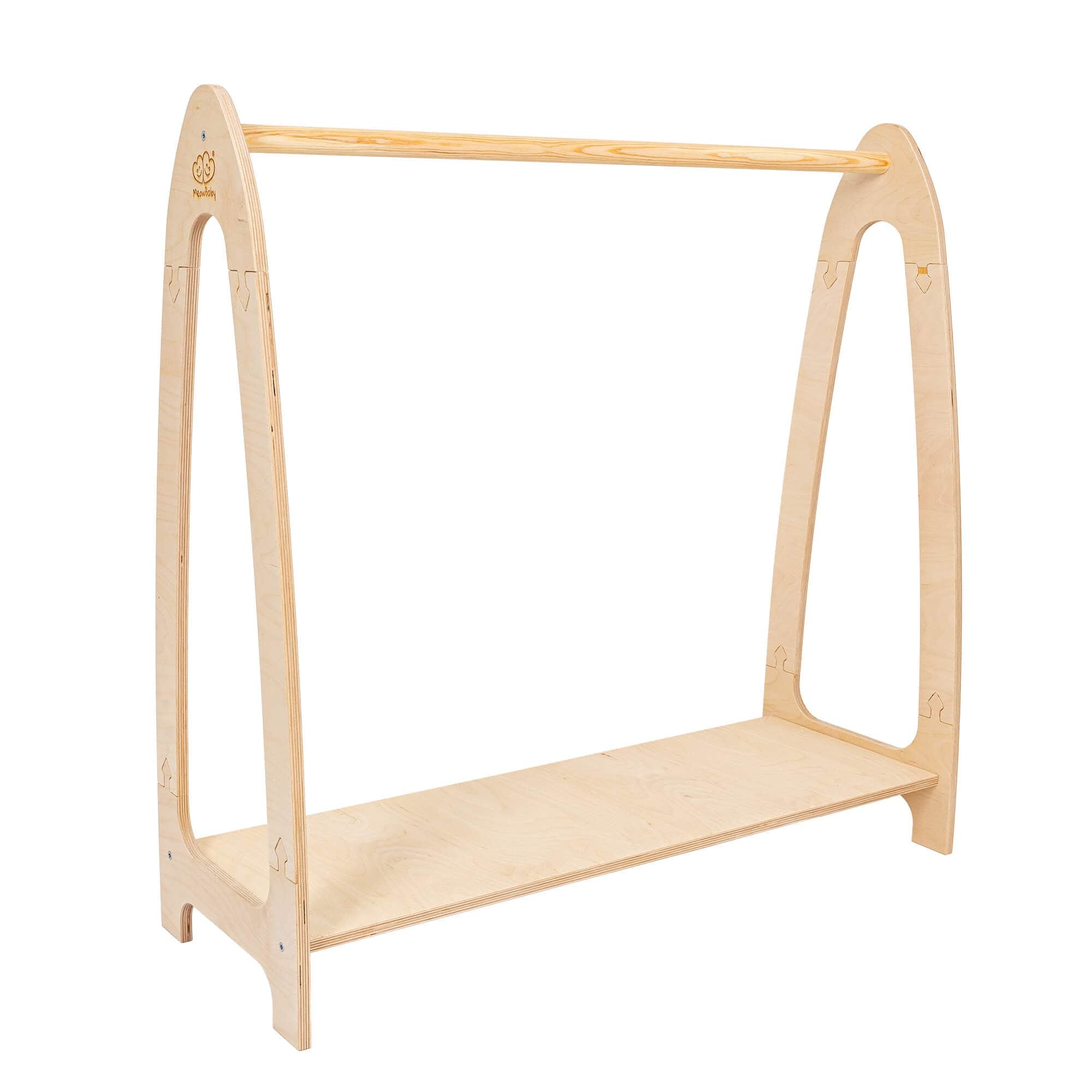 Meowbaby Soft Hanger - Wooden Clothes Rail With Shelve For Kids Bedroom