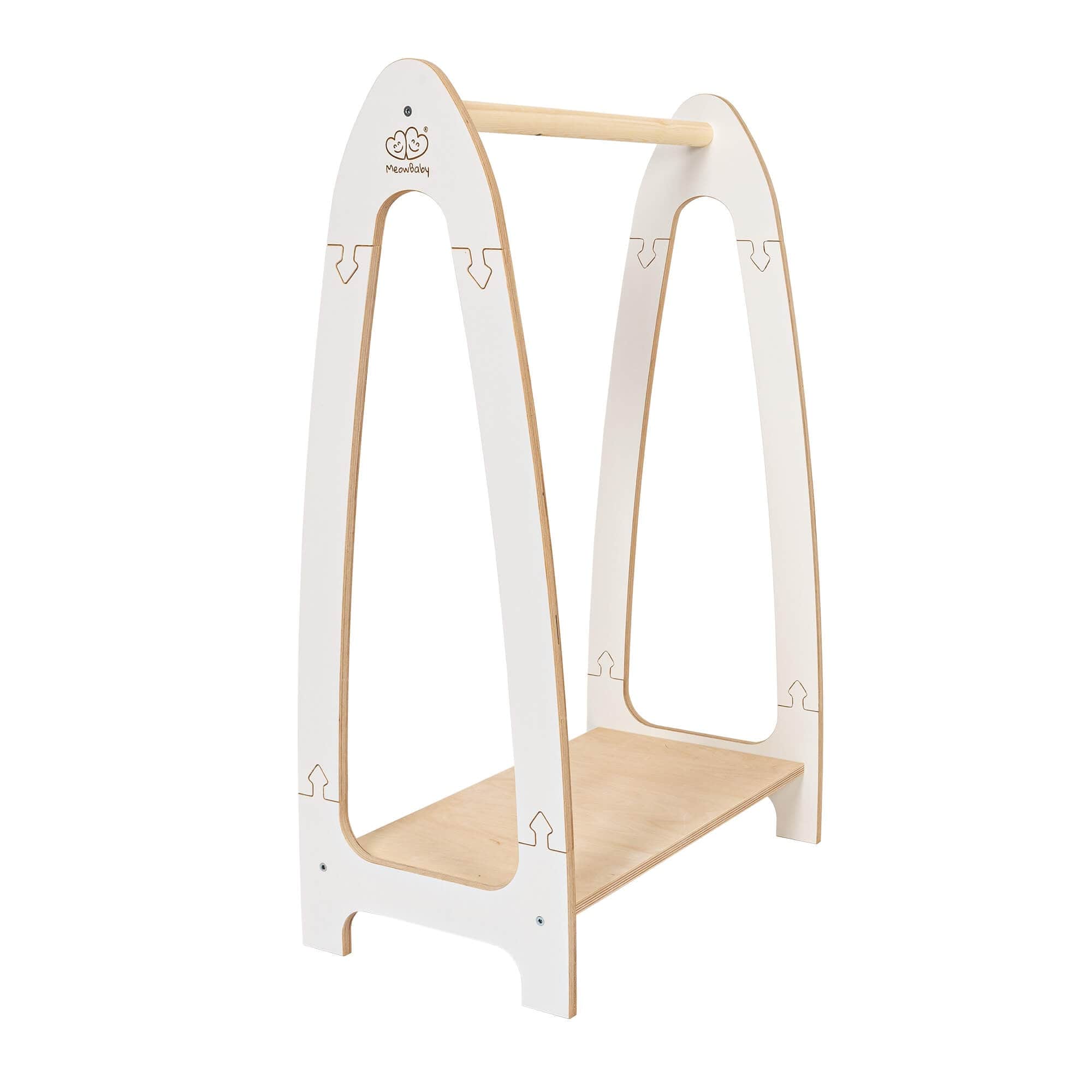 Meowbaby Soft Hanger - Wooden Clothes Rail With Shelve For Kids Bedroom