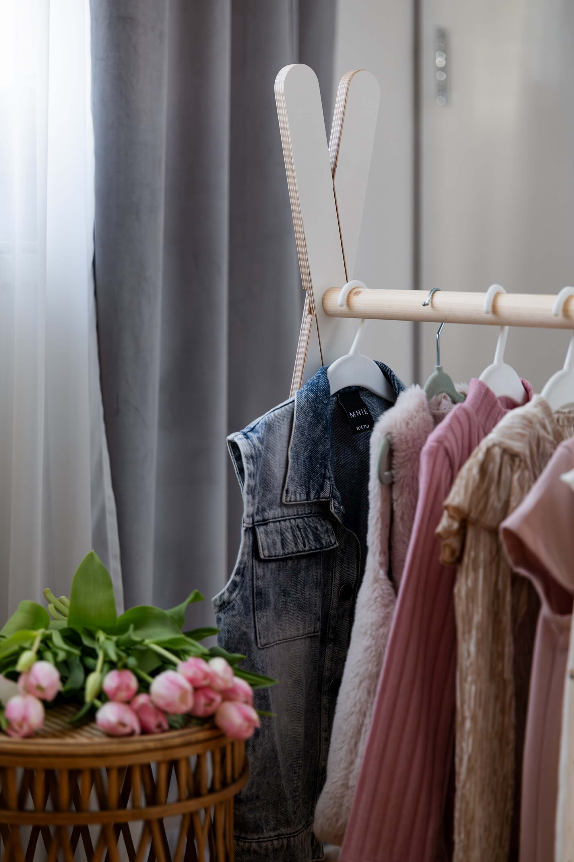 Meowbaby Tipi Hanger - Wooden Clothes Rail With Shelve For Kids Bedroom