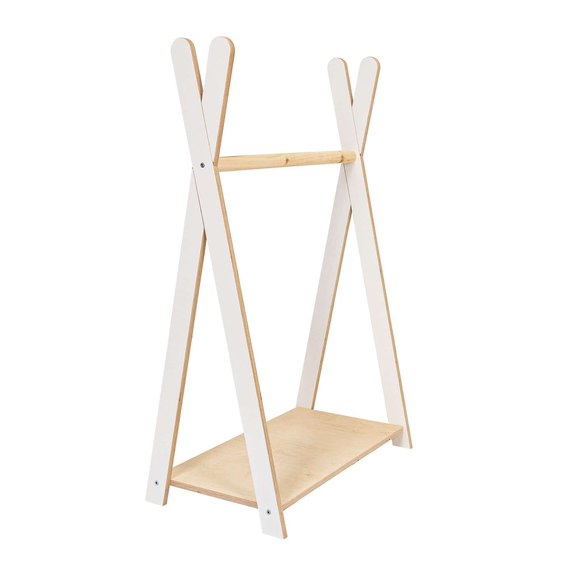 Meowbaby Tipi Hanger - Wooden Clothes Rail With Shelve For Kids Bedroom