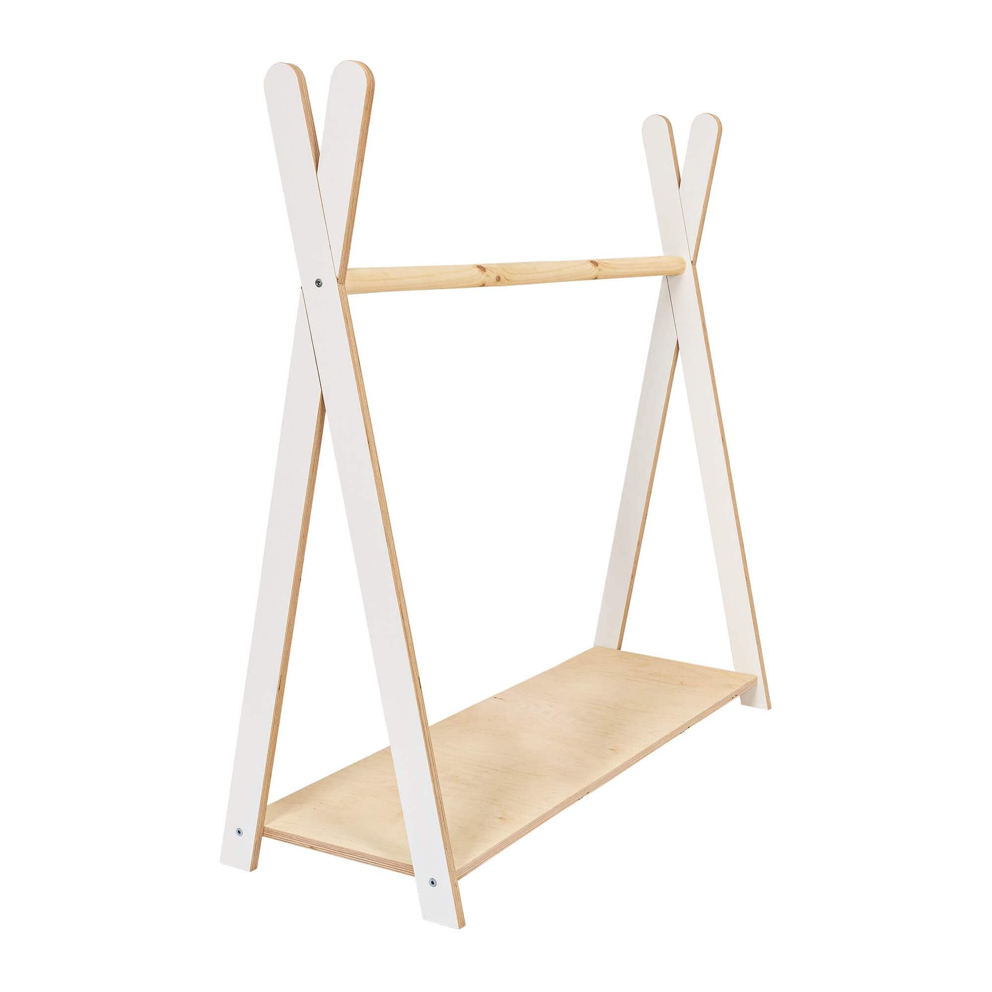 Meowbaby Tipi Hanger - Wooden Clothes Rail With Shelve For Kids Bedroom