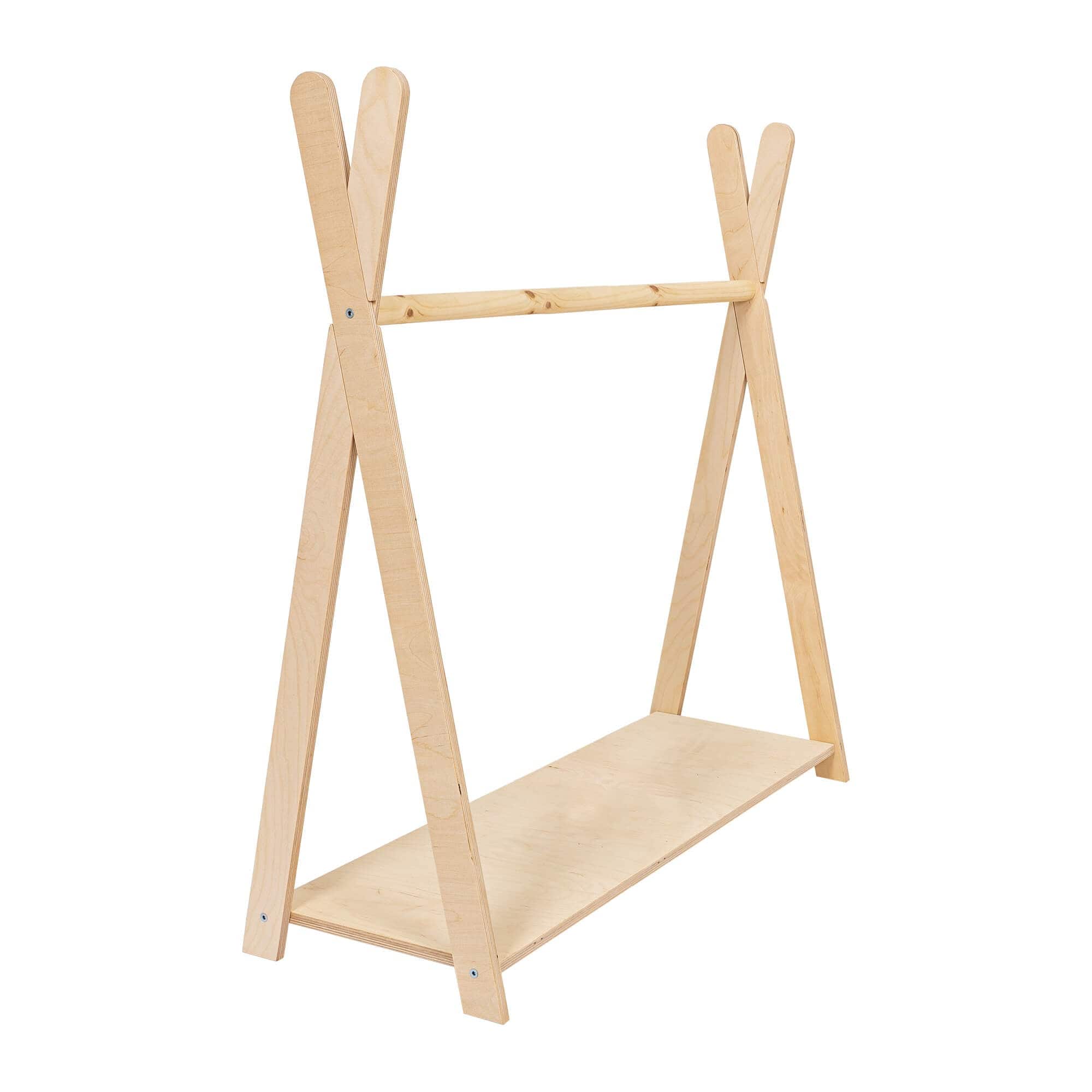 Meowbaby Tipi Hanger - Wooden Clothes Rail With Shelve For Kids Bedroom
