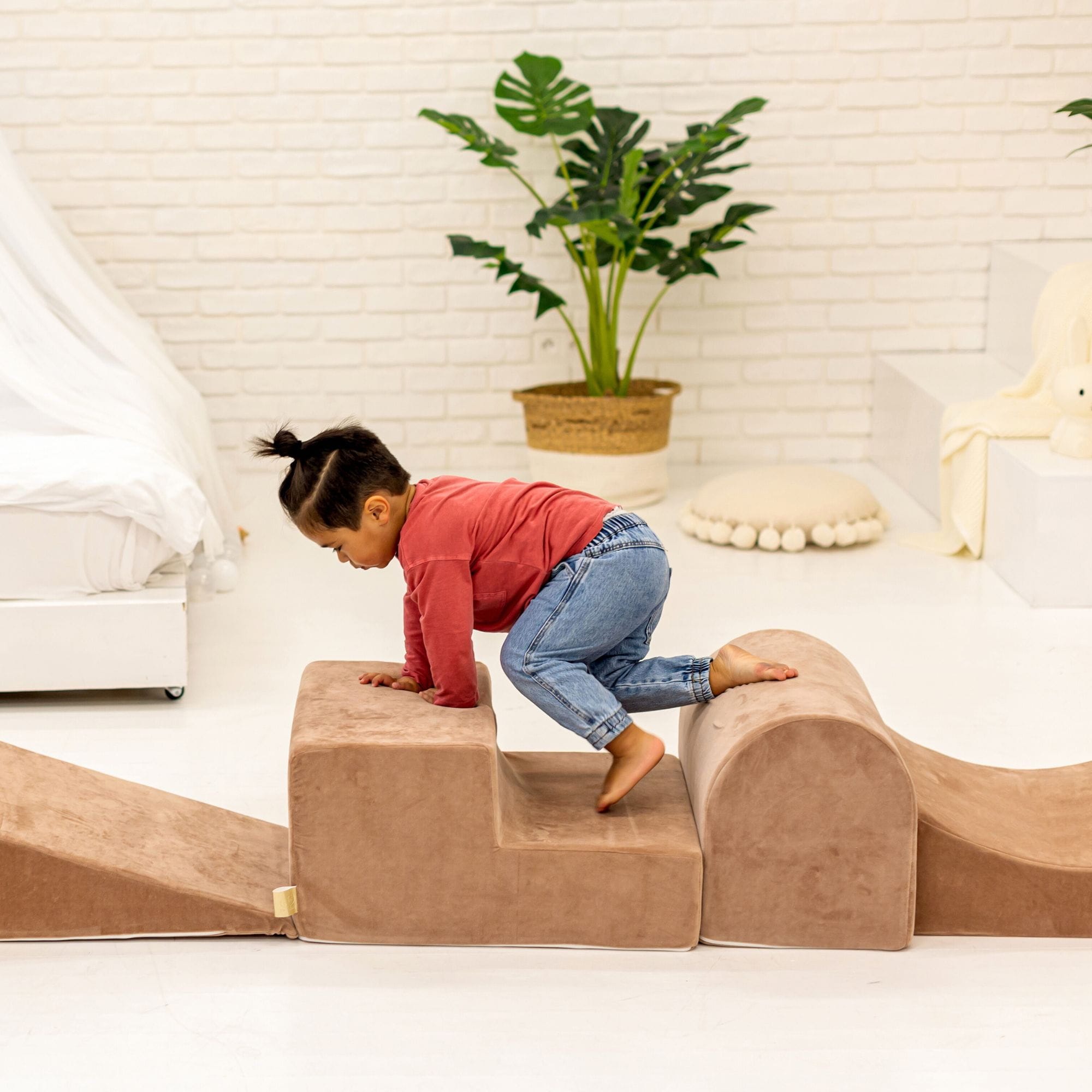 Meowbaby Velvet Kids Foam Climbing Blocks - Baby Soft Play Set | 4 Elements