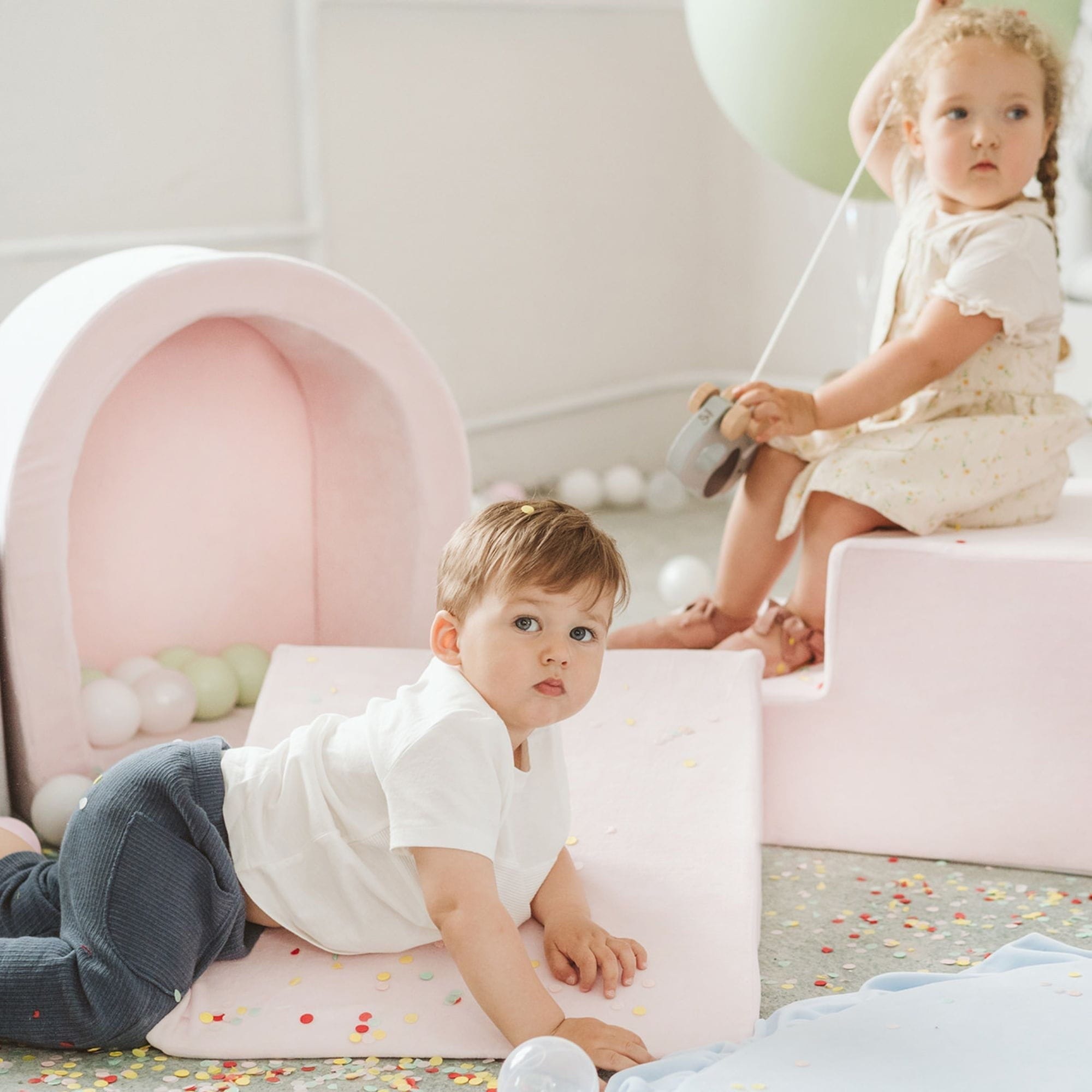 Meowbaby Velvet Kids Foam Climbing Blocks Beige - Baby Soft Play Set | Balls to Choose