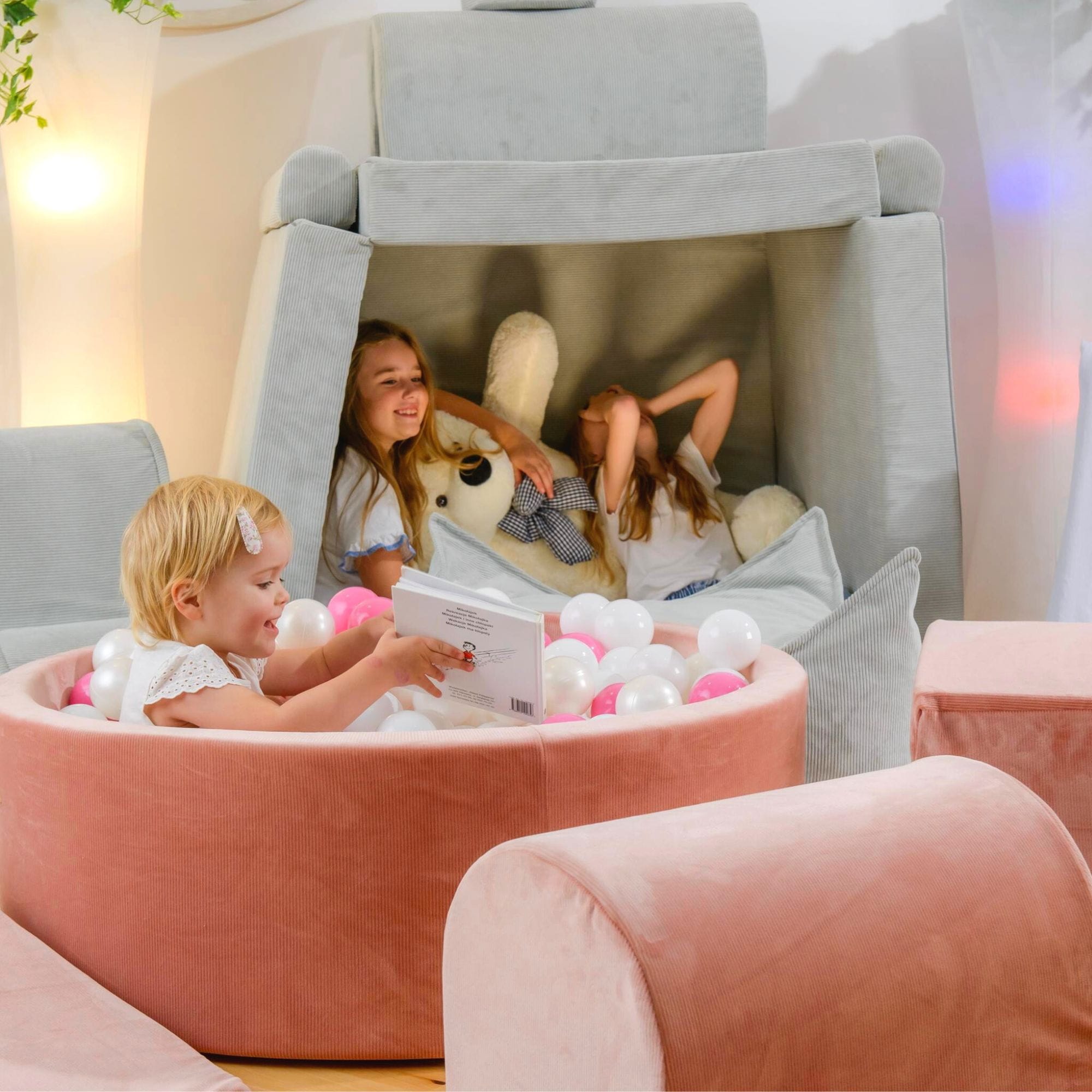 Meowbaby Velvet Kids Foam Climbing Blocks Beige - Baby Soft Play Set | Balls to Choose