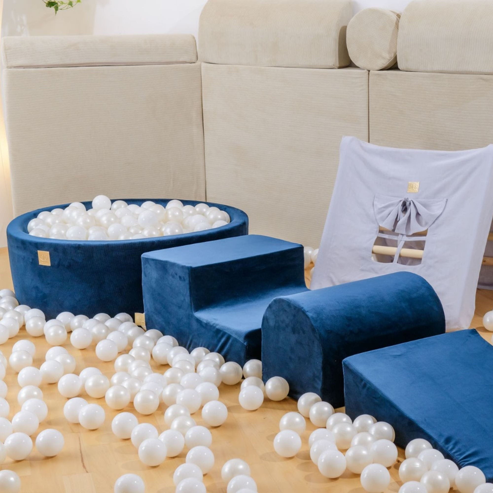 Meowbaby Velvet Kids Foam Climbing Blocks Ecru - Baby Soft Play Set | Balls to Choose