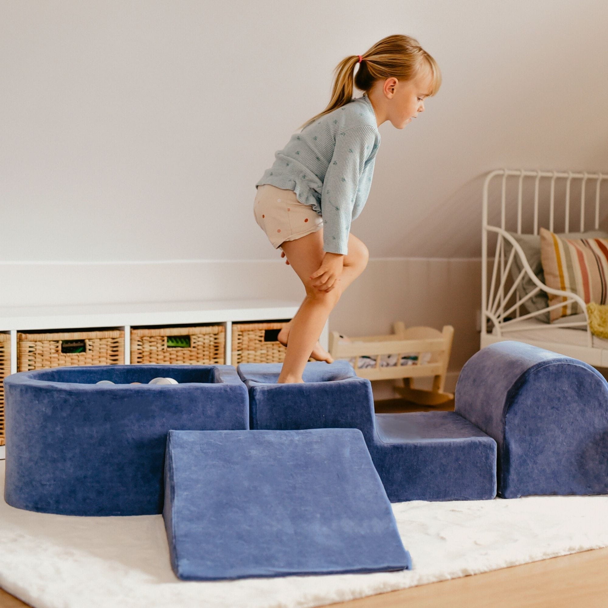 Meowbaby Velvet Kids Foam Climbing Blocks Grey-Blue - Baby Soft Play Set | Balls to Choose