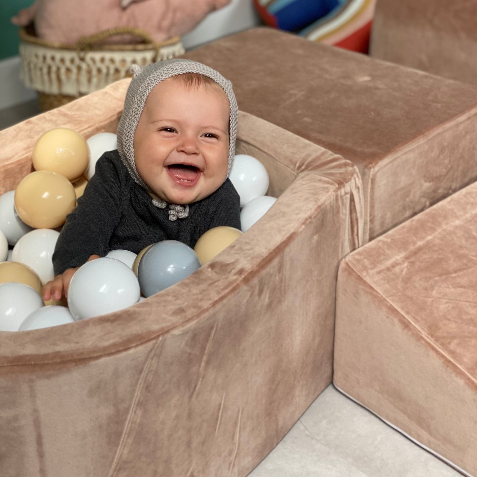 Meowbaby Velvet Kids Foam Climbing Blocks Light Grey - Baby Soft Play Set | Balls to Choose