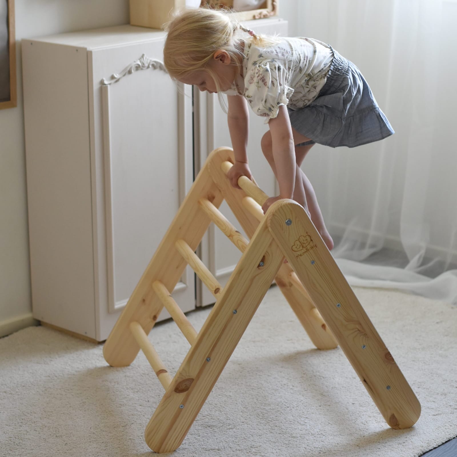 Meowbaby Wooden Climbing Triangle for Kids with Slide 2 in 1