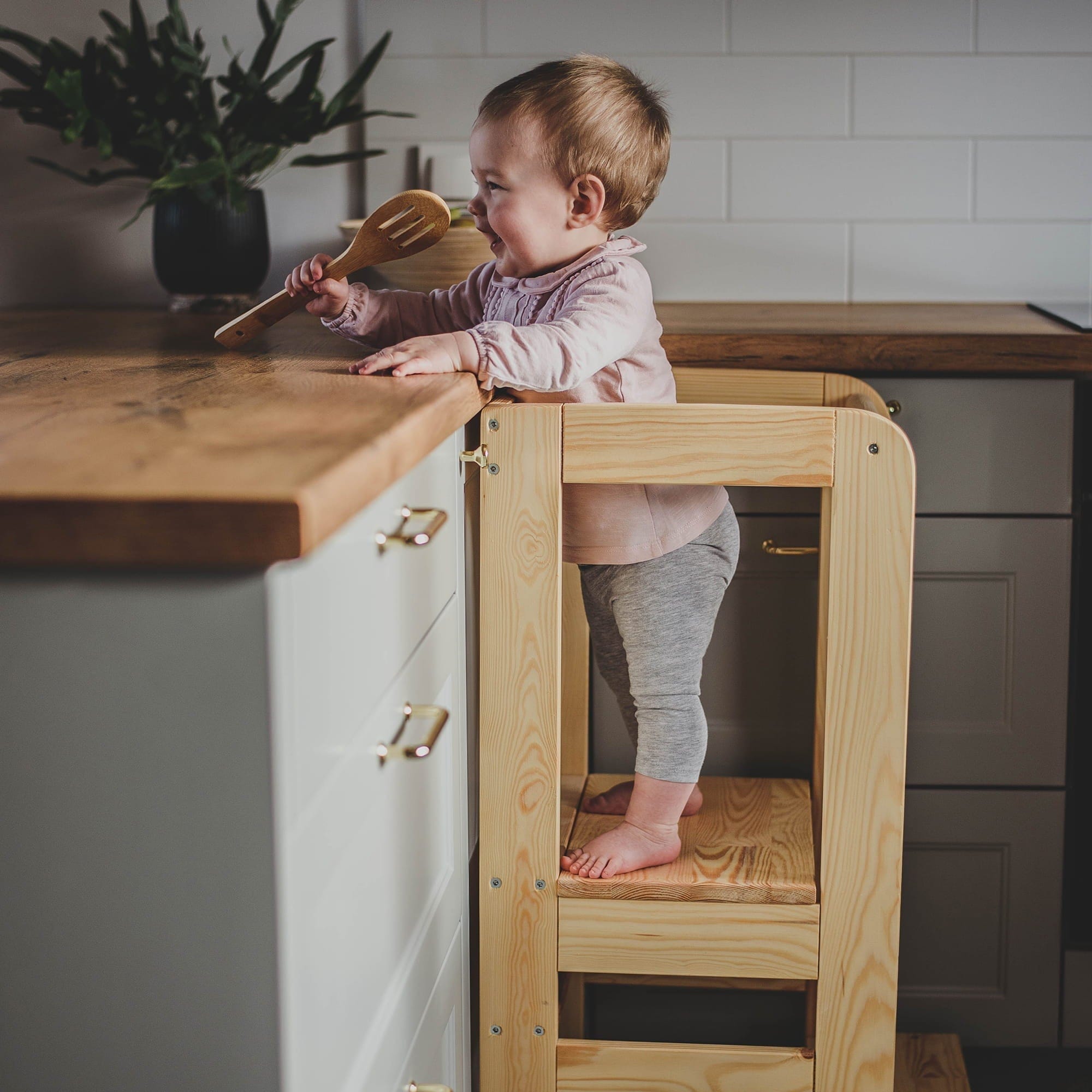 Meowbaby Wooden Kitchen Nursery Step Stool for Kids | 3 Adjustable Height