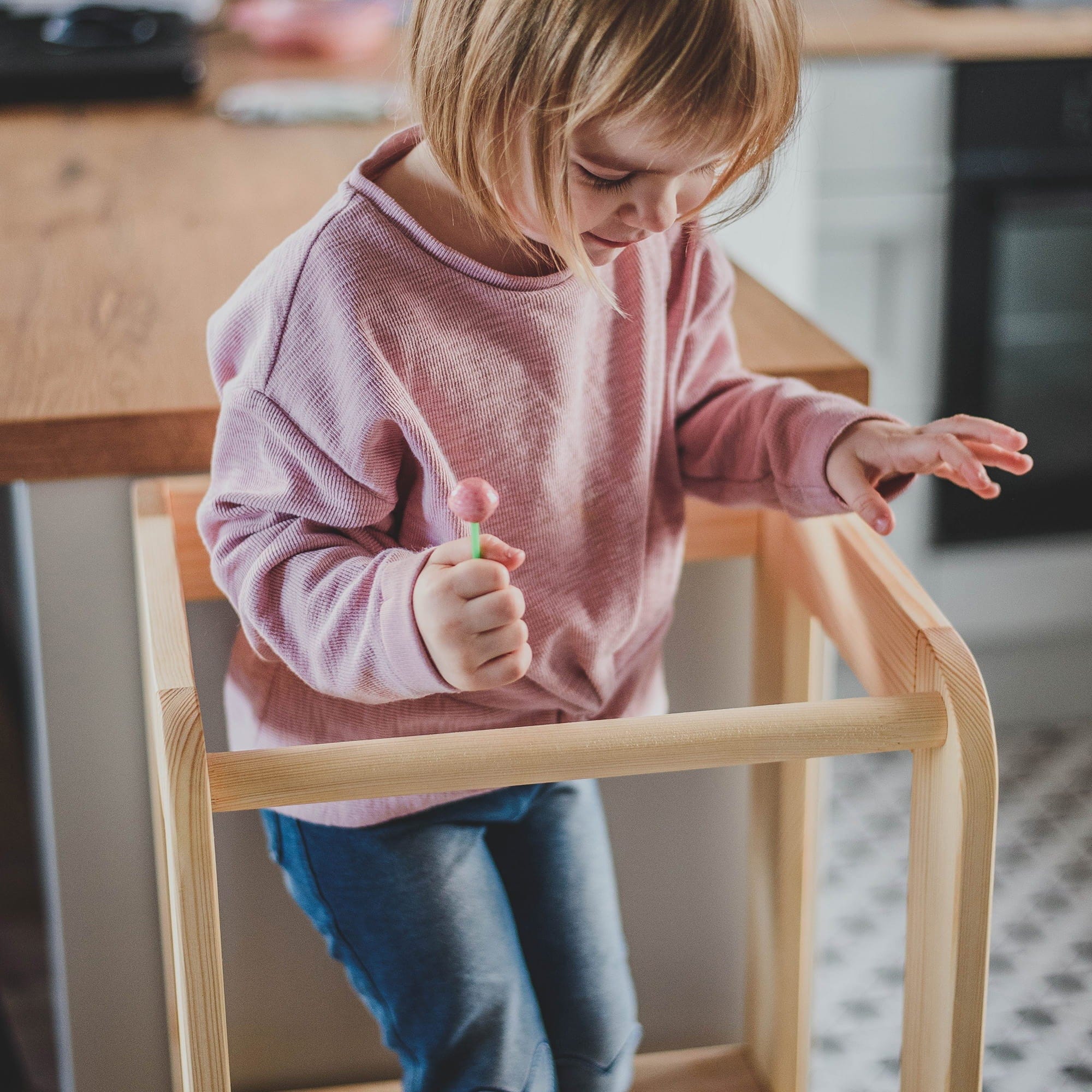 Meowbaby Wooden Kitchen Nursery Step Stool for Kids | 3 Adjustable Height
