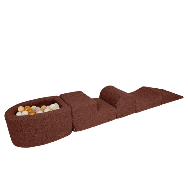 Parcours de motricité avec petite piscine à balles, en peluche Bearly - Marron | Balles au choix