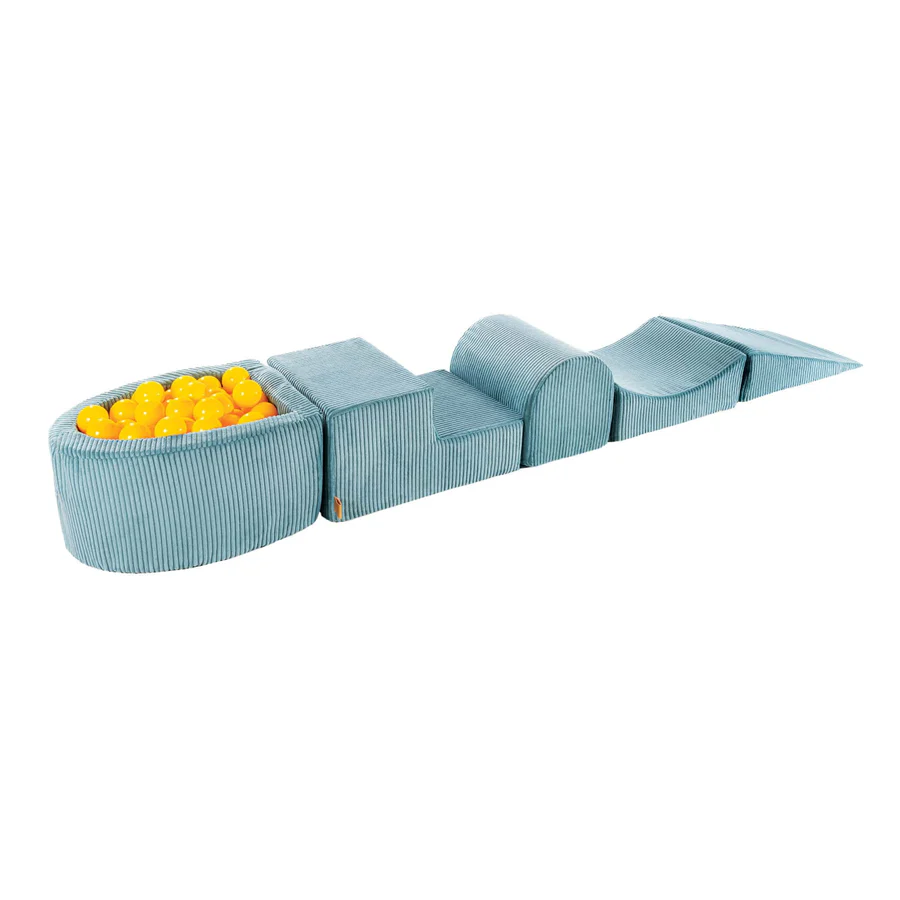 Parcours de motricité avec petite piscine à balles, en velours Corduroy à larges côtes Aesthetic - Turquoise | Balles au choix