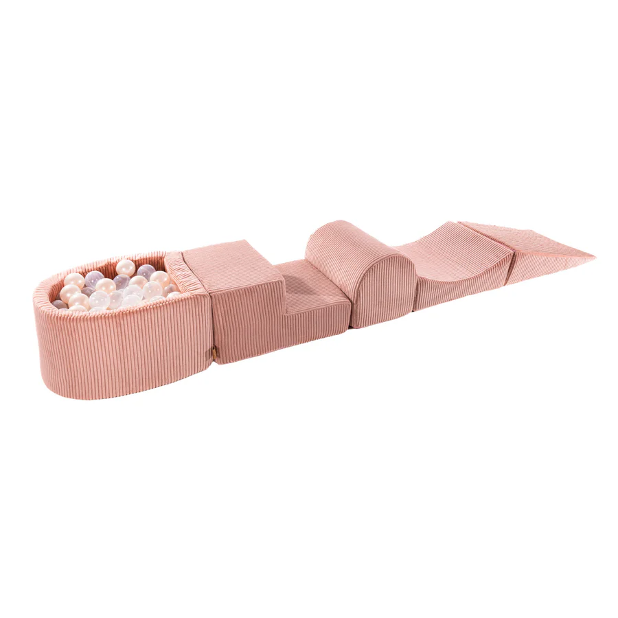 Parcours de motricité avec petite piscine à balles, en velours Corduroy à larges côtes Aesthetic - Rose | Balles au choix