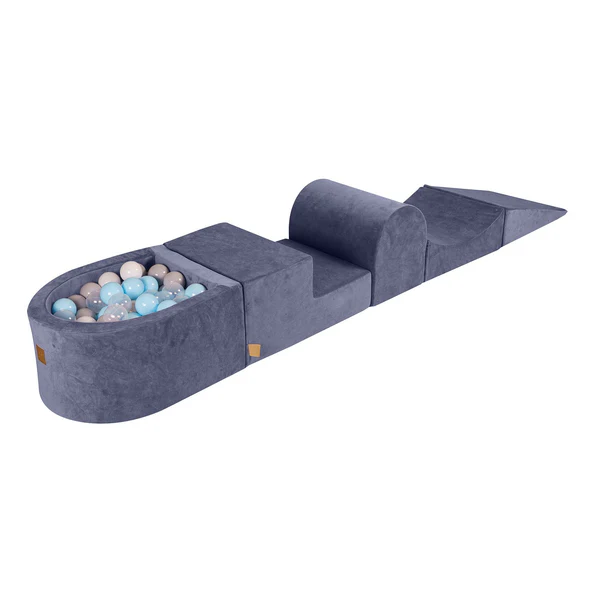 Parcours de motricité avec petite piscine à balles, en velours - Bleu | Balles au choix