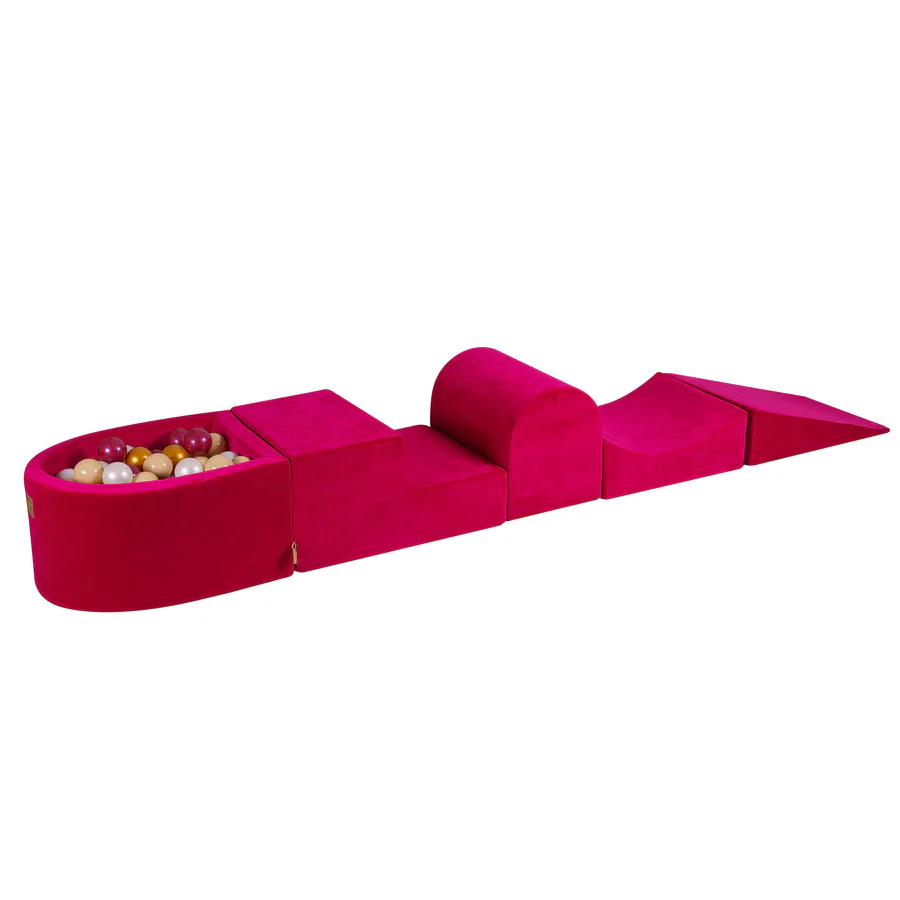Parcours de motricité avec petite piscine à balles, en velours - Fuchsia | Balles au choix