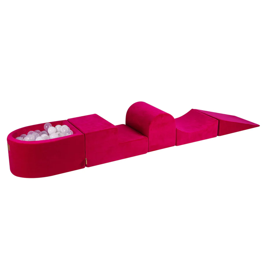 Parcours de motricité avec petite piscine à balles, en velours - Fuchsia | Balles au choix