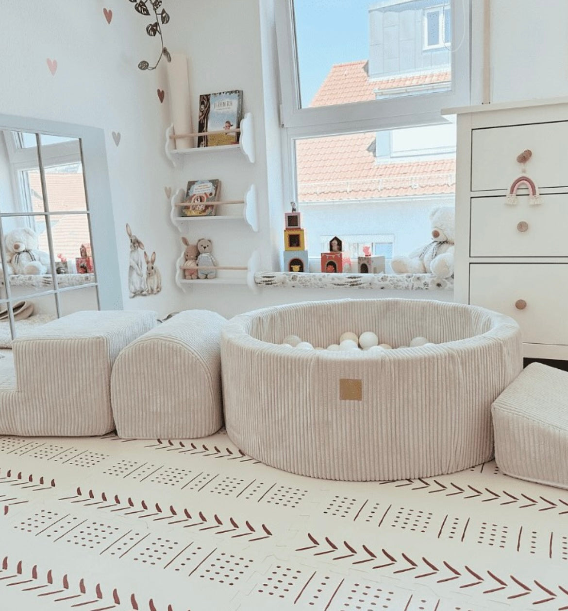 Piscine à balles Aesthetic ronde 90x30 cm en velours Corduroy à larges côtes Aesthetic, 200 balles - Écru | Balles au choix