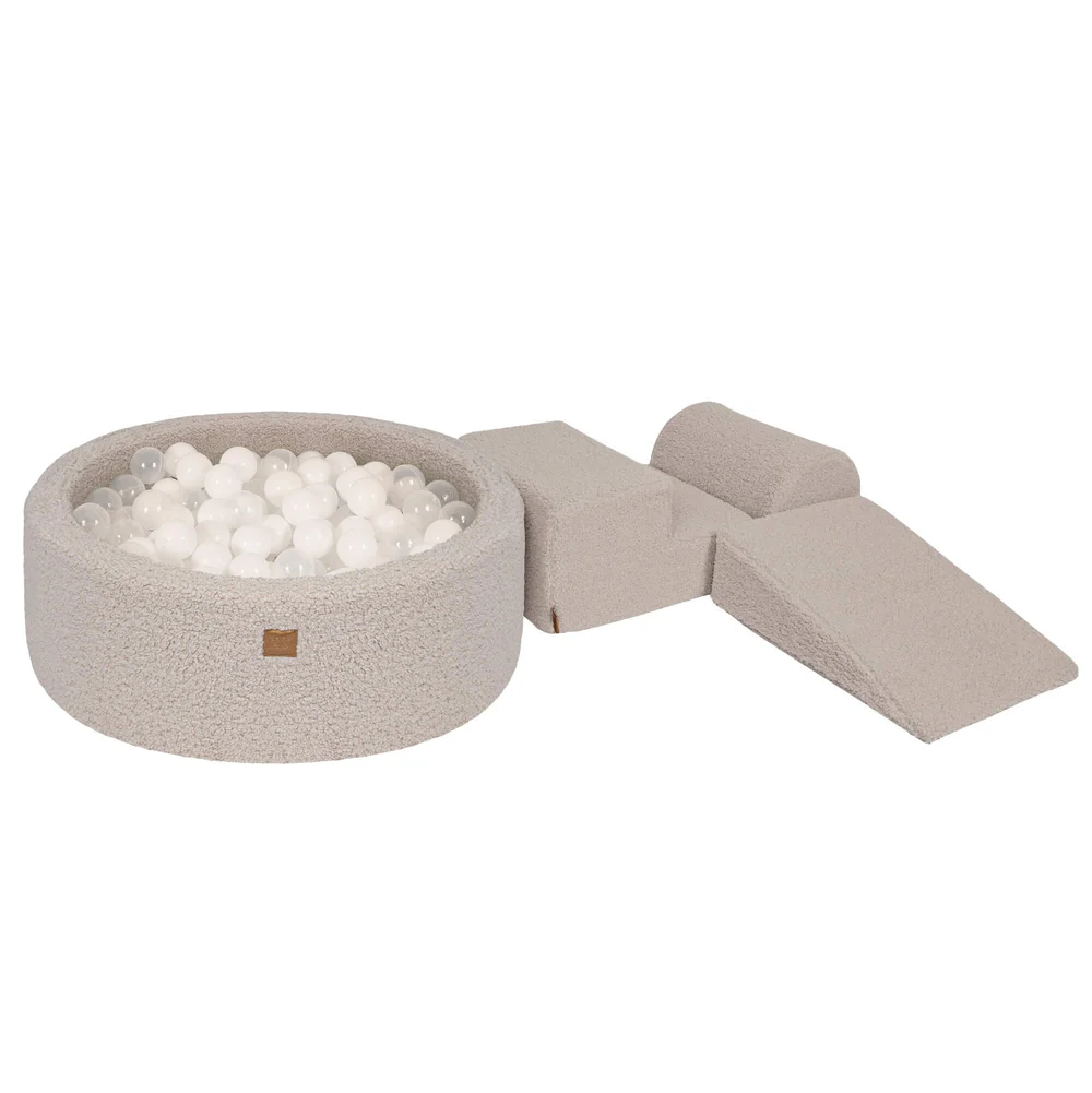 Parcours avec piscine à balles ronde 90x30 cm en peluche Bearly, 200 balles - Gris | Balles au choix
