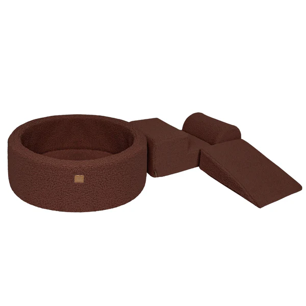 Parcours 3 pièces avec piscine à balles ronde 90x30 cm en peluche Bearly, 200 balles - Marron | Balles au choix