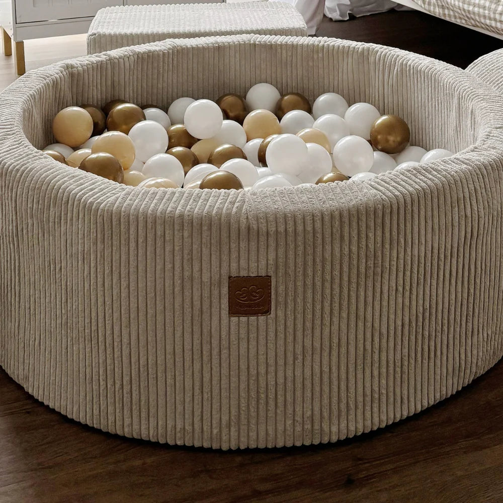 Piscine à balles Aesthetic ronde 90x30 cm en velours Corduroy à larges côtes Aesthetic, 200 balles - Écru | Balles au choix