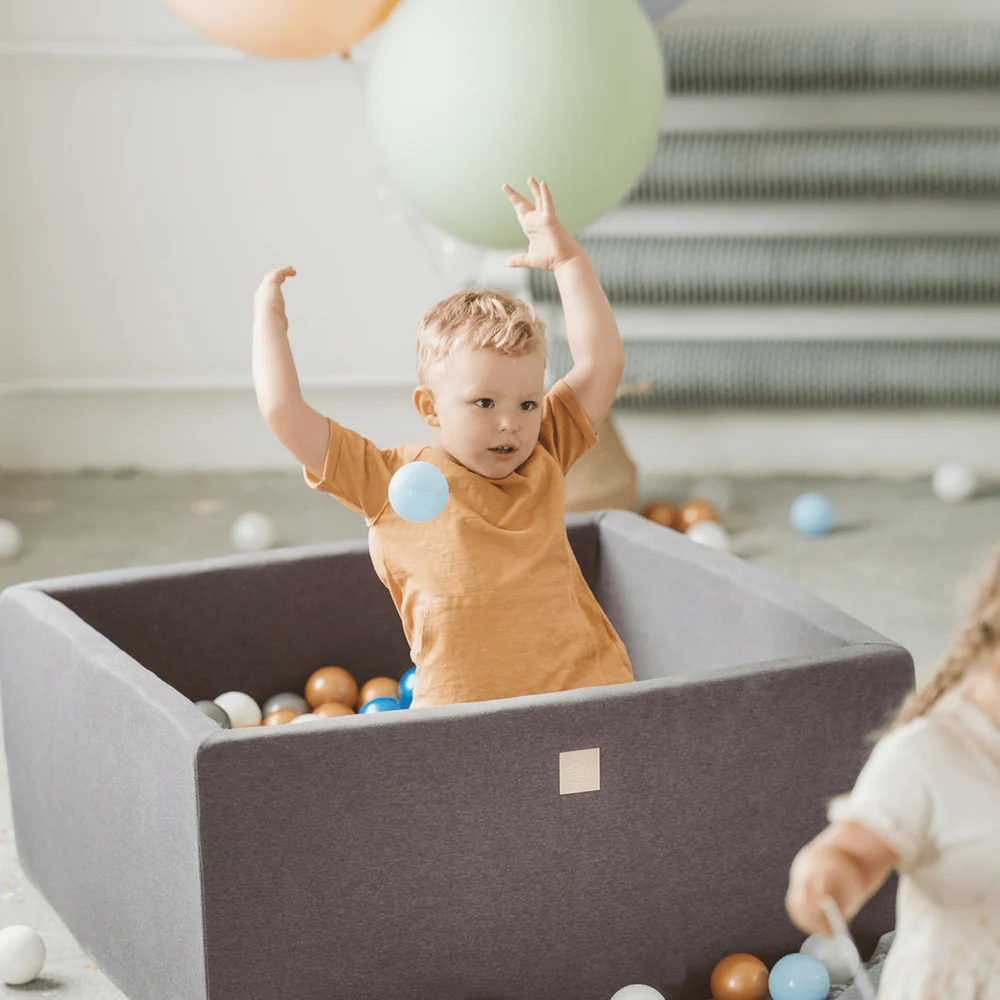 Piscine à balles carrée 90x90 cm en jersey, 300 balles - Gris | Balles au choix