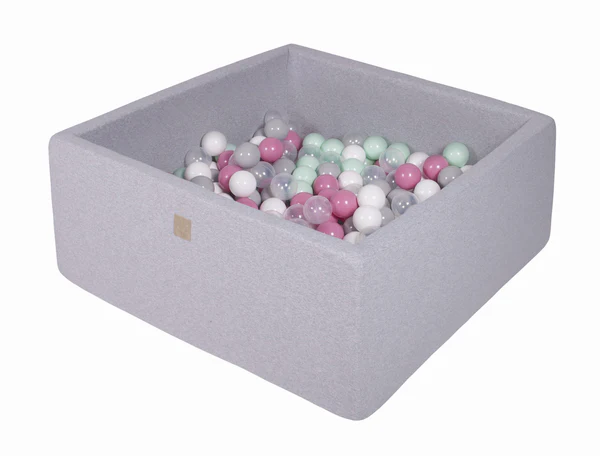 Piscine à balles carrée 110x110 cm en jersey, 400 balles - Gris clair | Balles au choix