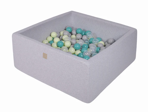 Piscine à balles carrée 110x110 cm en jersey, 400 balles - Gris clair | Balles au choix