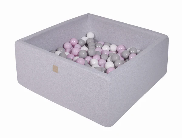 Piscine à balles carrée 110x110 cm en jersey, 400 balles - Gris clair | Balles au choix