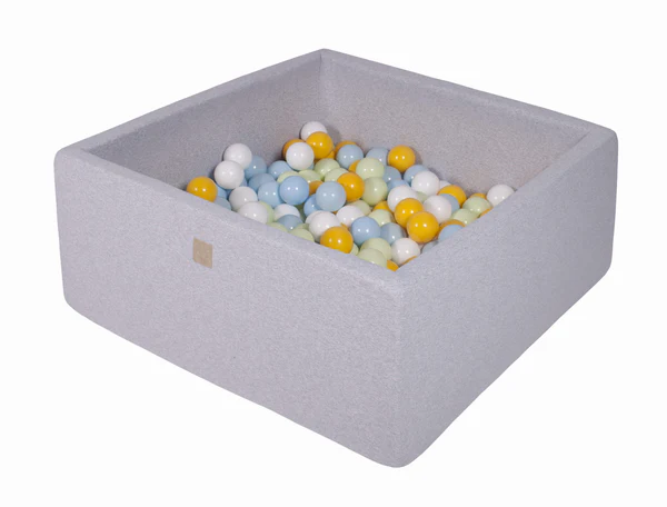 Piscine à balles carrée 110x110 cm en jersey, 400 balles - Gris clair | Balles au choix