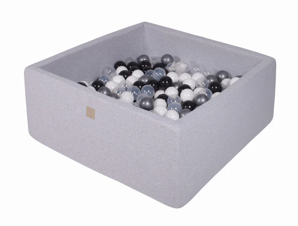 Piscine à balles carrée 110x110 cm en jersey, 400 balles - Gris clair | Balles au choix
