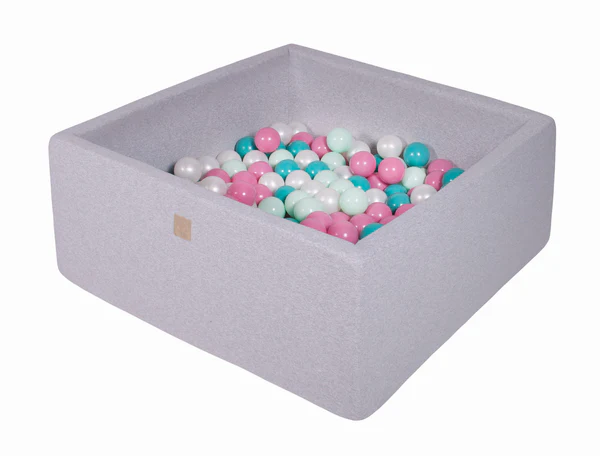 Piscine à balles carrée 110x110 cm en jersey, 400 balles - Gris clair | Balles au choix